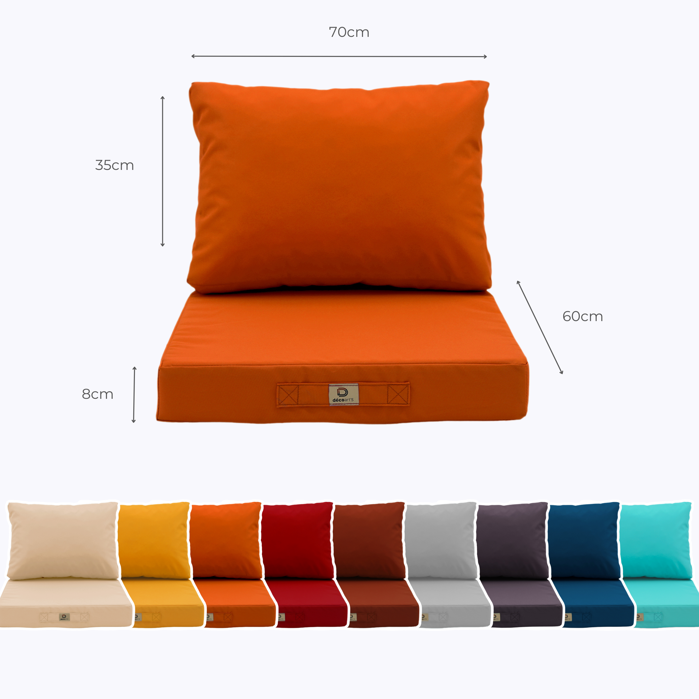 Coussins pour salon de jardin déhoussable 60x70cm Orange - Déco arts - Image 5