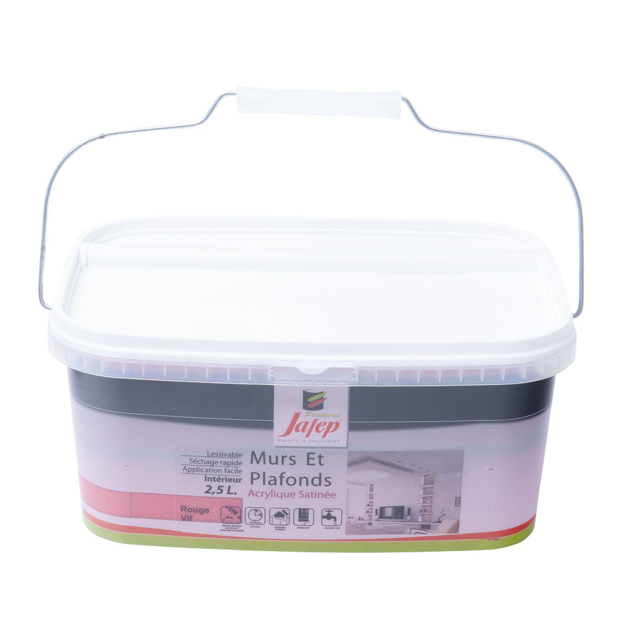 Peinture mur et plafond satinée rouge vif  2,5L  Jafep - Image 2