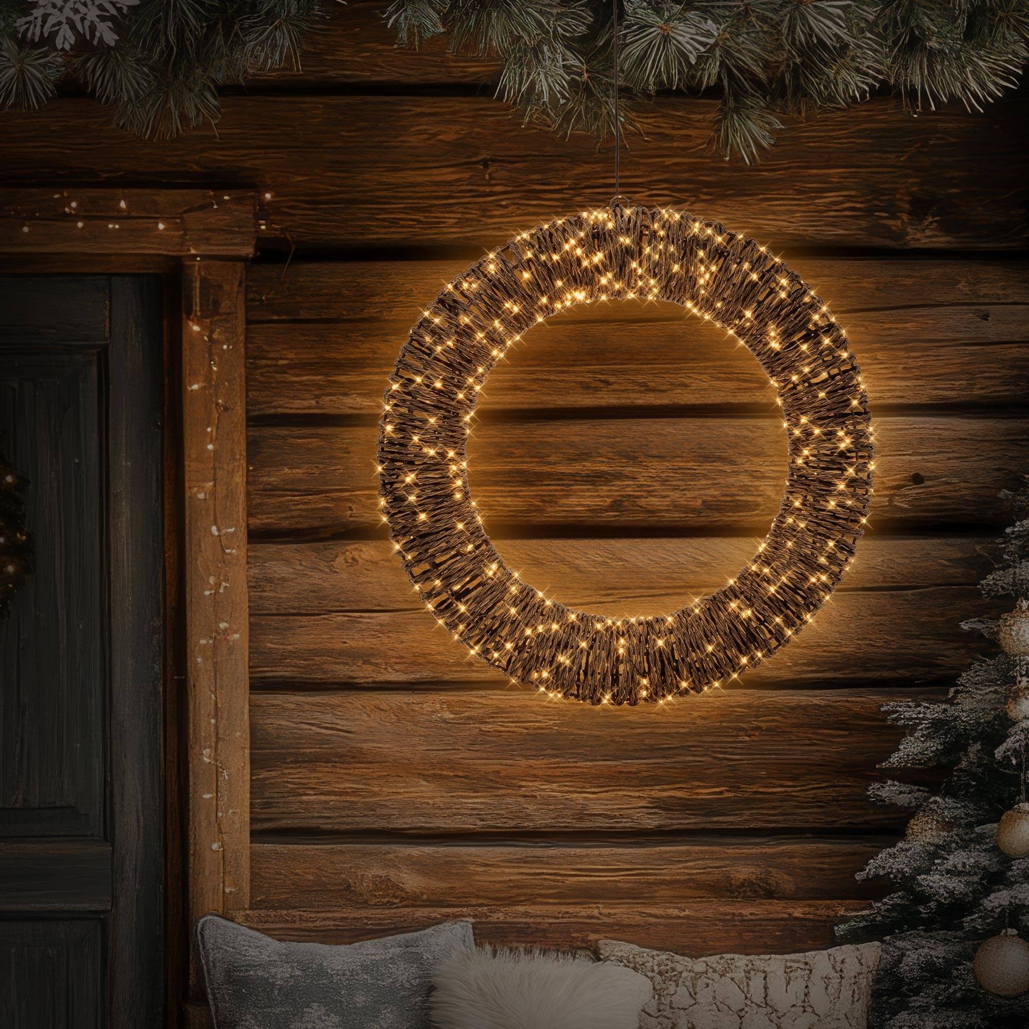 Ecd-Germany - Couronne lumineuse de Noël LED Ø 50 cm, 500 lumières blanc chaud, effet scintillant, en corde et métal, minuterie intégrée, intérieur / extérieur - Image 1
