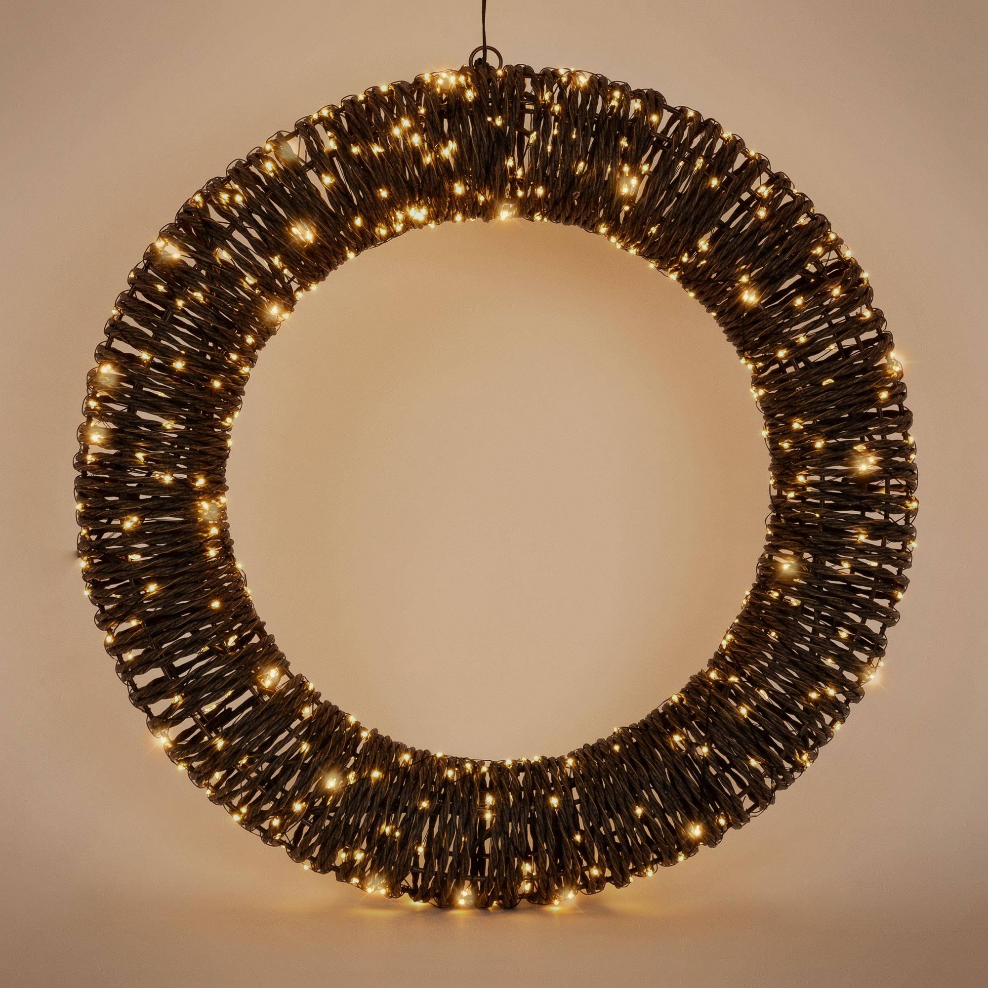 Ecd-Germany - Couronne lumineuse de Noël LED Ø 50 cm, 500 lumières blanc chaud, effet scintillant, en corde et métal, minuterie intégrée, intérieur / extérieur - Image 6