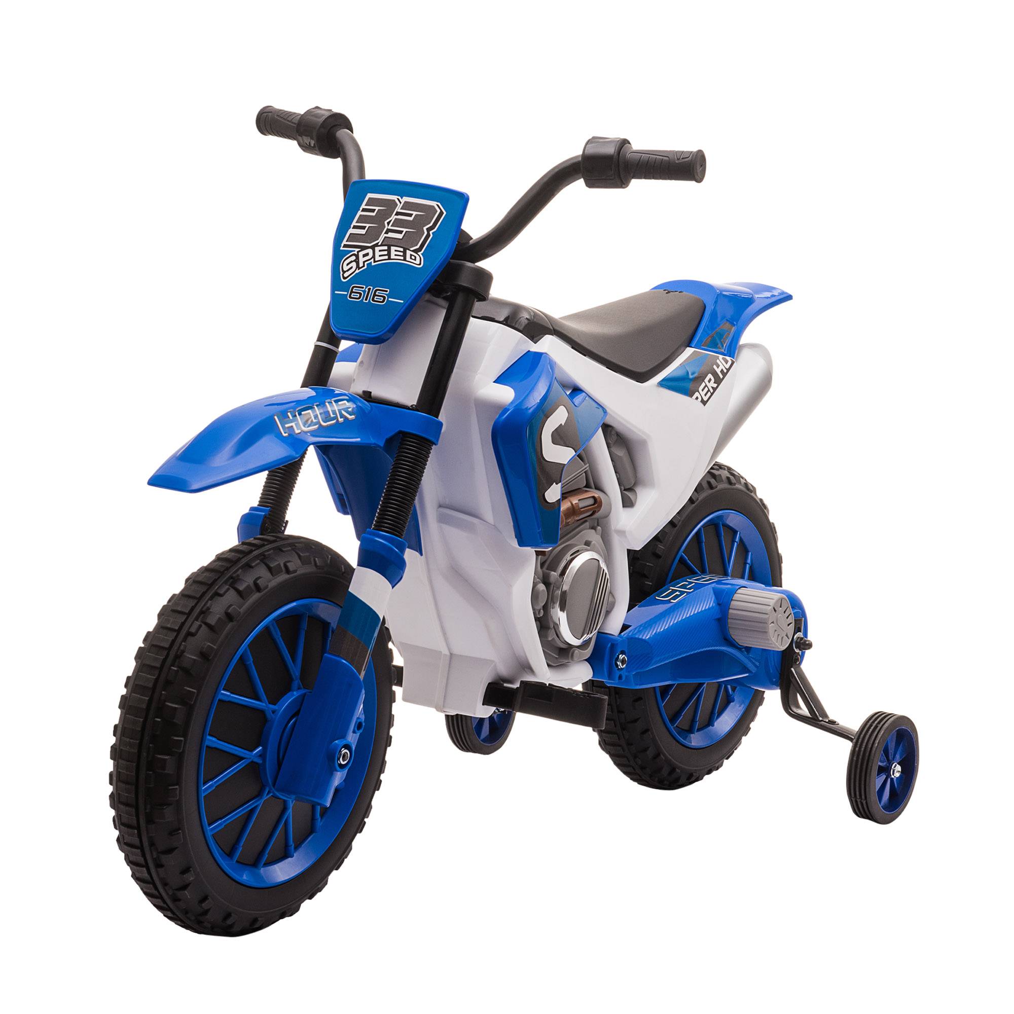 Moto Cross électrique Enfant 3 à 5 Ans 12 V 3-8 Km/h avec roulettes latérales Amovibles dim. 106,5L x 51,5l x 68H cm Bleu - Image 2