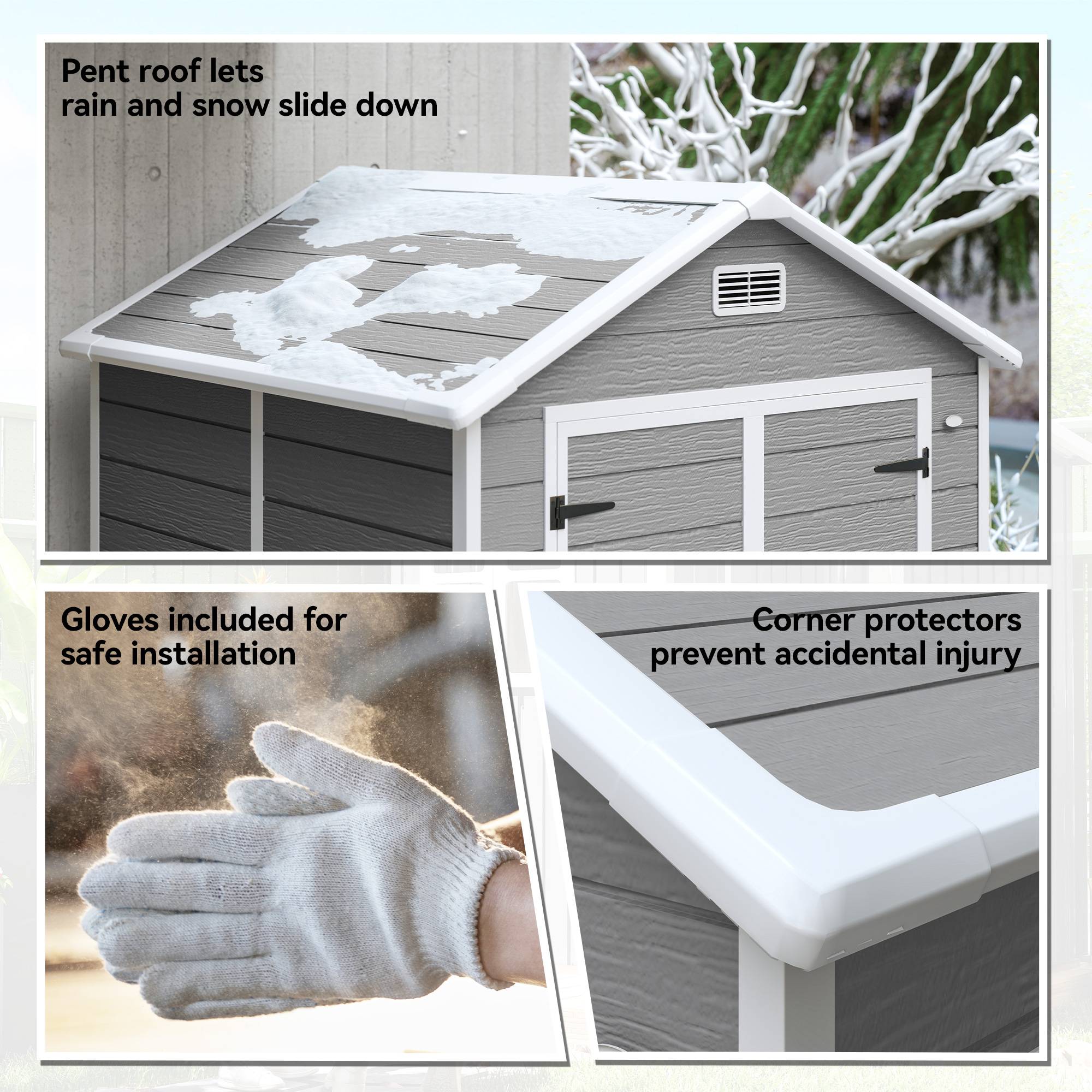 Outsunny - Abri de jardin résine - avec plancher structure en aluminium - portes à loquet 3 fenêtre - gris - Outsunny - Image 7