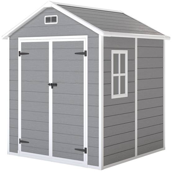 Outsunny - Abri de jardin résine - avec plancher structure en aluminium - portes à loquet 3 fenêtre - gris - Outsunny - Image 9