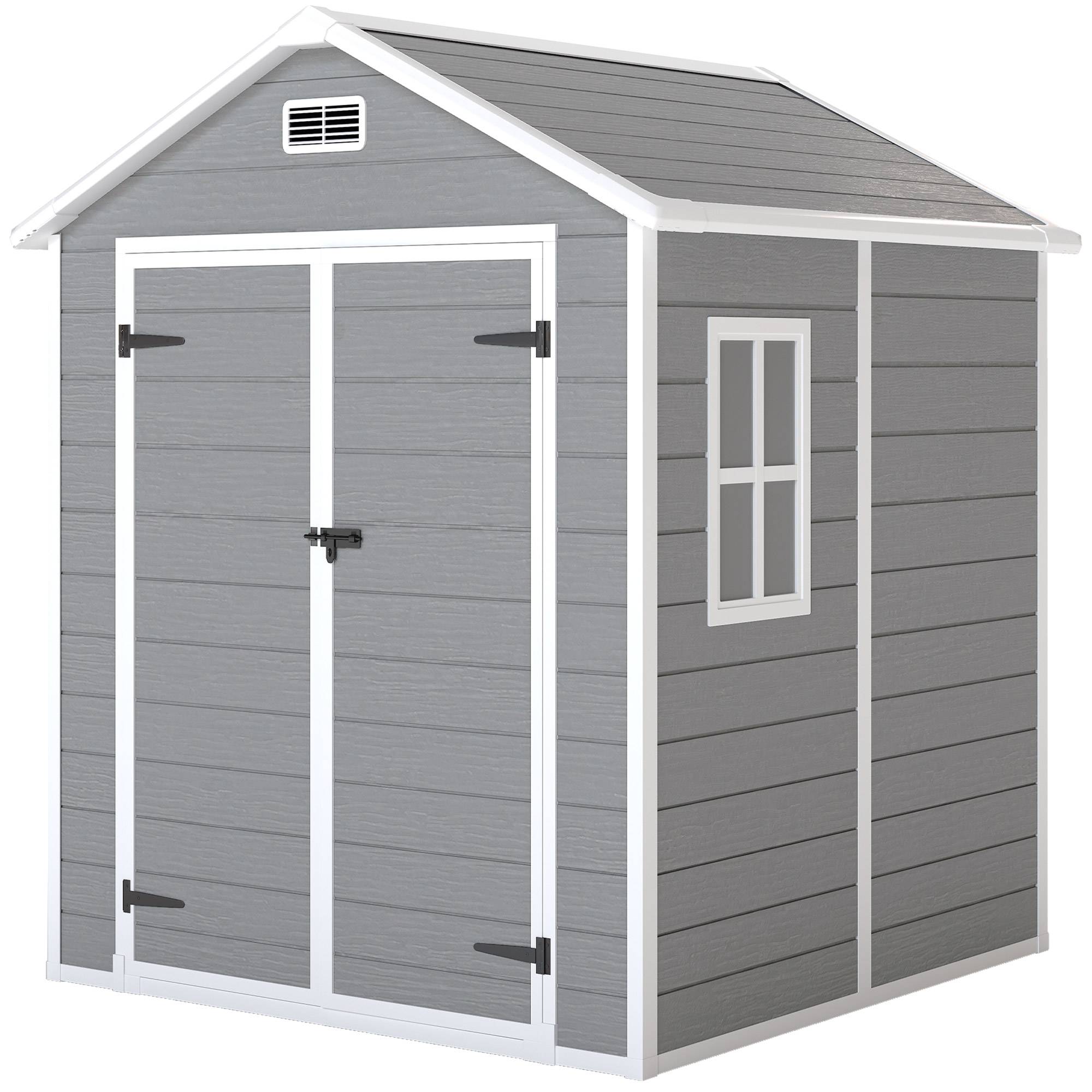 Outsunny - Abri de jardin résine - avec plancher structure en aluminium - portes à loquet 3 fenêtre - gris - Outsunny - Image 9