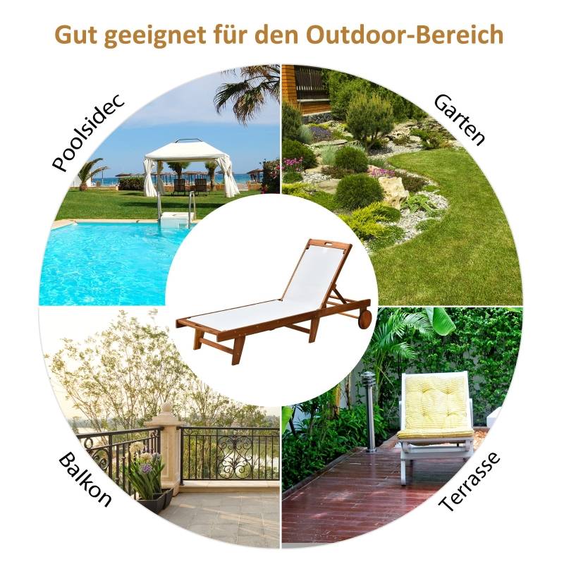 ComfortXL - Bain de soleil bois acacia jardin dossier réglable 198x55cm naturel blanc - ComfortXL Outdoor Living - Image 7