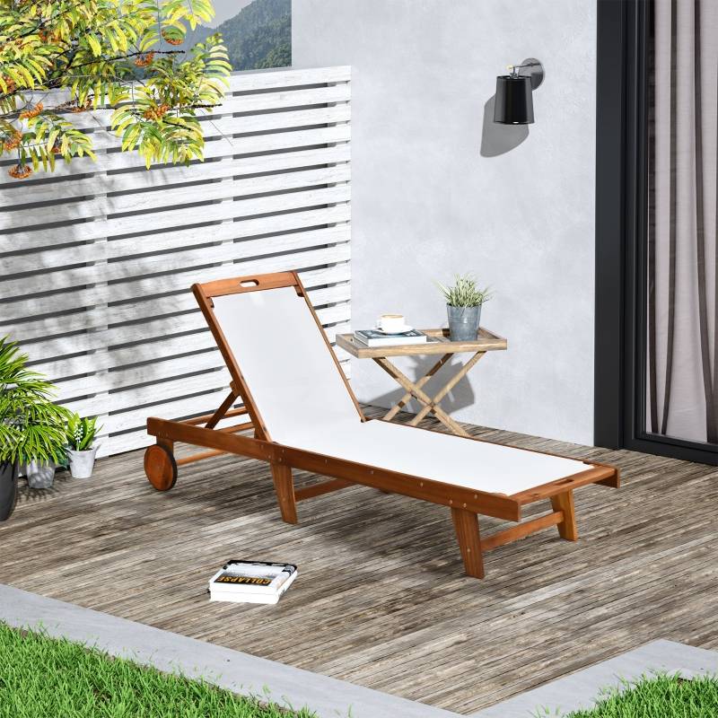 ComfortXL - Bain de soleil bois acacia jardin dossier réglable 198x55cm naturel blanc - ComfortXL Outdoor Living - Image 1
