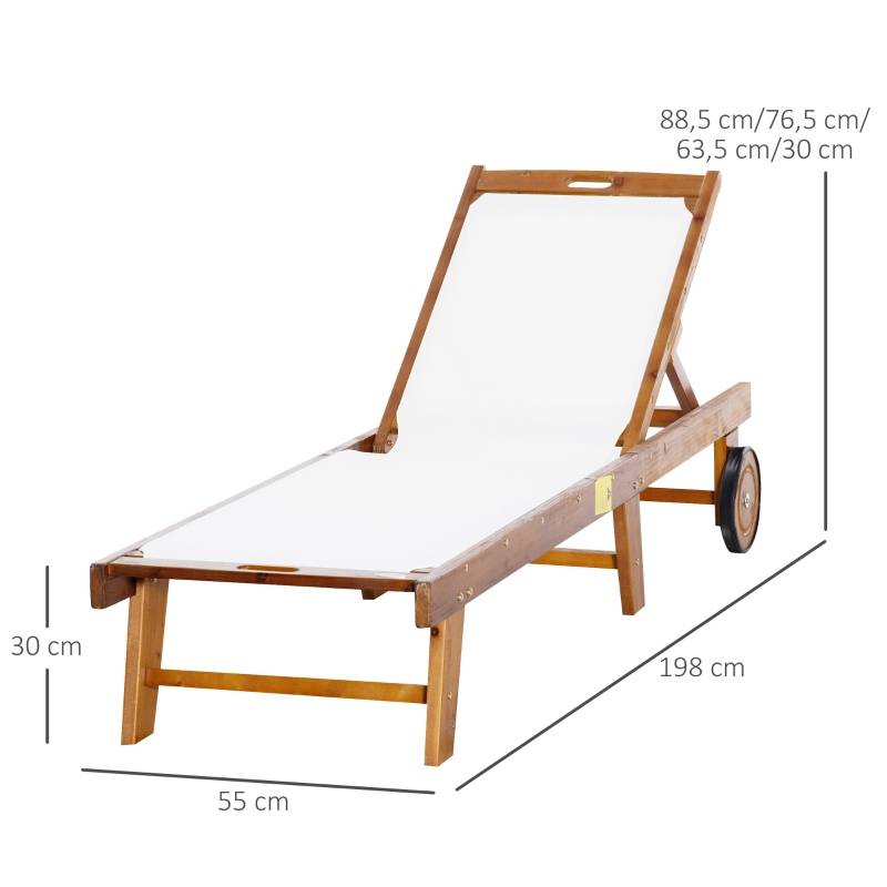 ComfortXL - Bain de soleil bois acacia jardin dossier réglable 198x55cm naturel blanc - ComfortXL Outdoor Living - Image 3