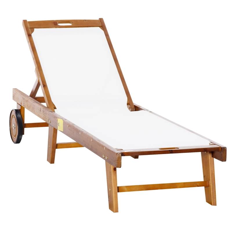 ComfortXL - Bain de soleil bois acacia jardin dossier réglable 198x55cm naturel blanc - ComfortXL Outdoor Living - Image 2