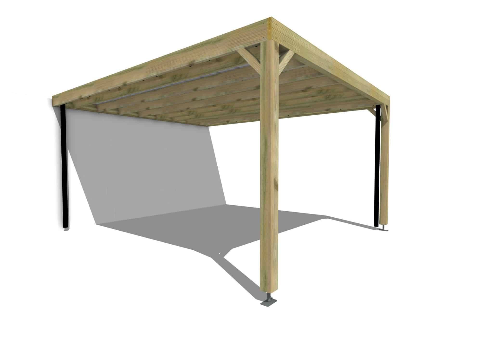 Carport bois adossé 1 voiture 20 m² • 4 x 5 m • hauteur de passage 2,37 m • sens profondeur • livraison comprise - Image 1