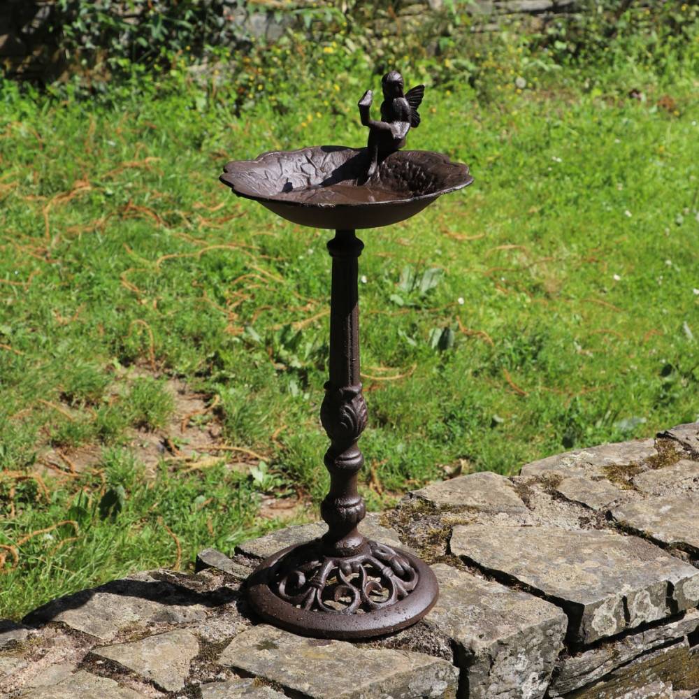 Mangeoire à oiseaux sur pied abreuvoir elfe jardin fonte marron 53cm Chemin de campagne - Image 2