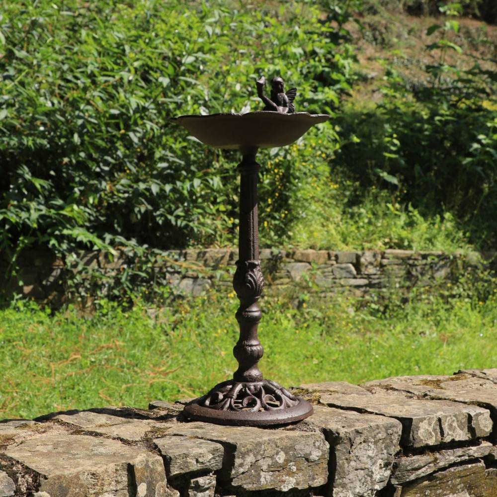 Mangeoire à oiseaux sur pied abreuvoir elfe jardin fonte marron 53cm Chemin de campagne - Image 4