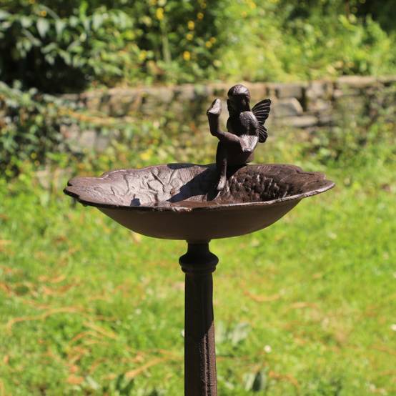 Mangeoire à oiseaux sur pied abreuvoir elfe jardin fonte marron 53cm Chemin de campagne - Image 3