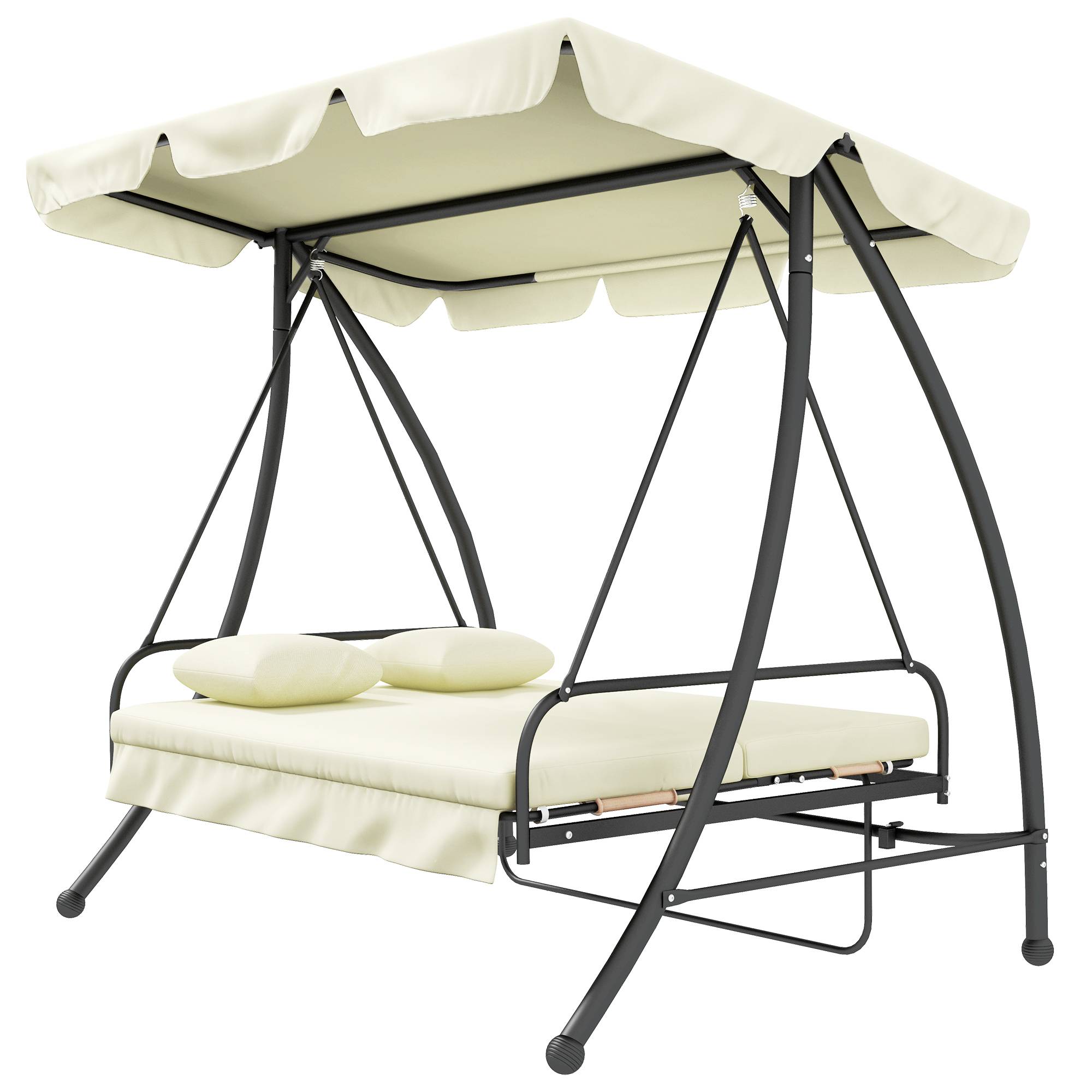 Balancelle convertible lit 3 places métal toit inclinable 200x125x170cm blanc crème - ComfortXL Outdoor Living - Image 2