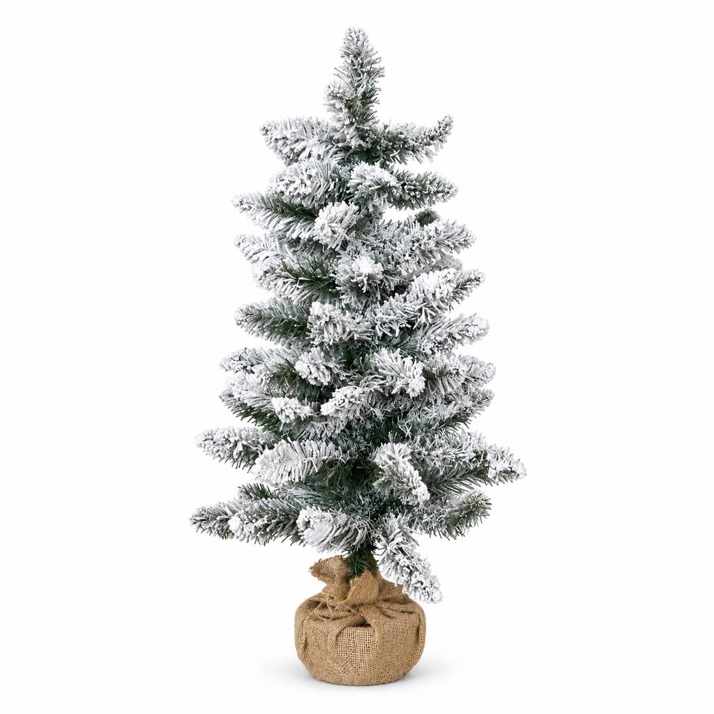 Petit sapin de Noël artificiel de table enneigé 81 cm avec pot en jute - Frosted - Little Grove - Image 1