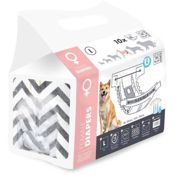 Couches pour chien - M PETS - DIAPERS Femelle L x10 - Tour de taille 32-52 cm - 8-15 kg - Indicateur d'humidité - 12h protectio - Image 2