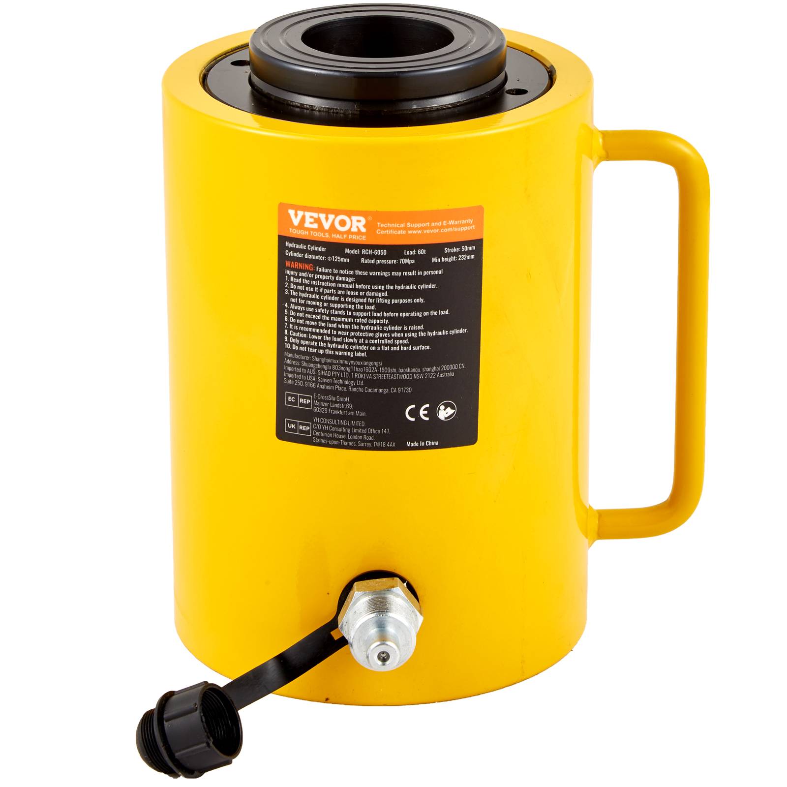 VEVOR Vérin hydraulique piston creux 60 t, course 50 mm, métal solide. Levage rapide, carrosserie auto. - Image 8