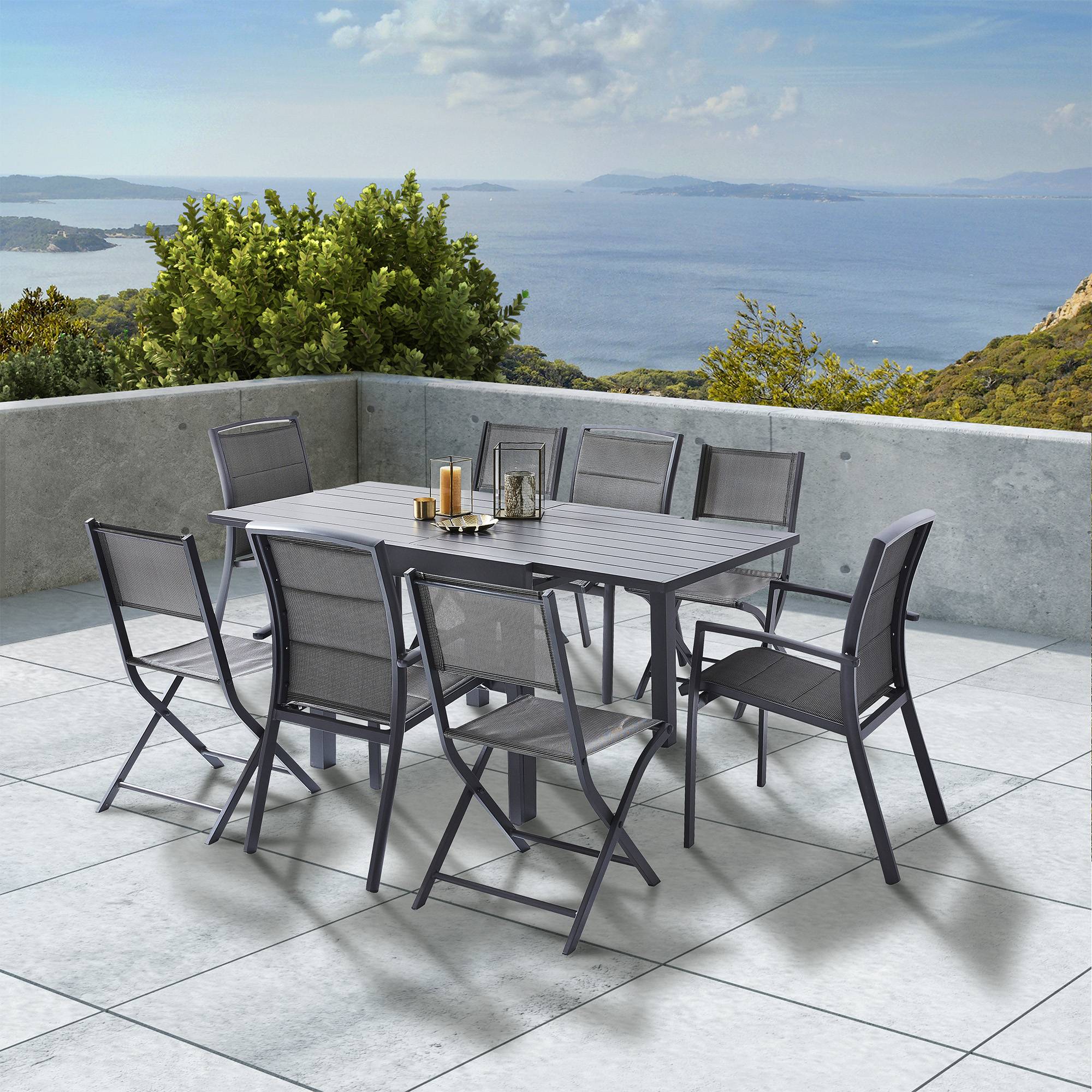 Wilsa Garden - Ensemble MODULO 4/8p en aluminium gris modulable et 4 fauteuils aluminium et assise textilène - Image 2