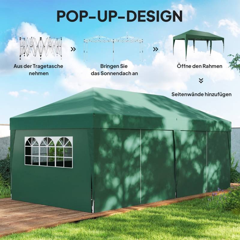 Tente de réception pliante polyester acier jardin événement pop-up 6x3m vert foncé - ComfortXL Outdoor Living - Image 4