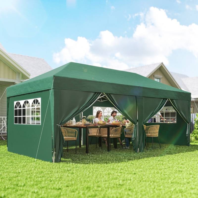 Tente de réception pliante polyester acier jardin événement pop-up 6x3m vert foncé - ComfortXL Outdoor Living - Image 1