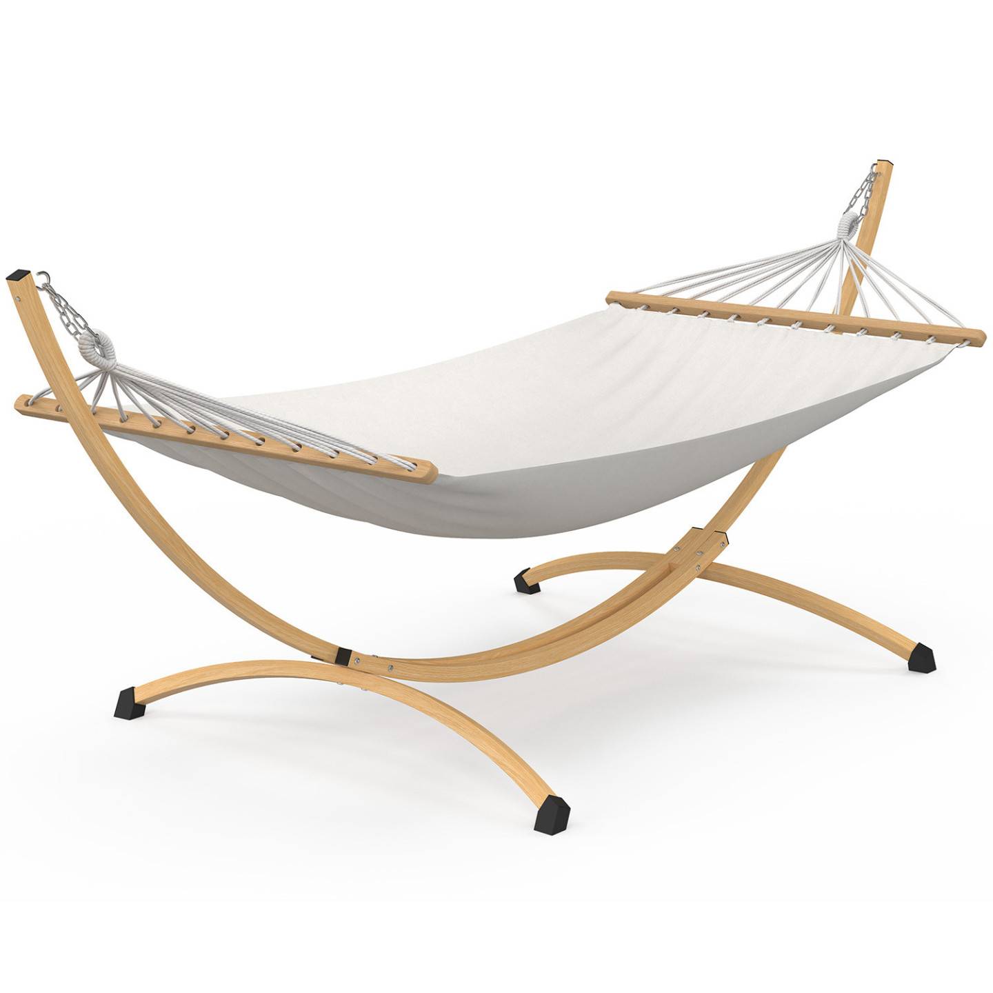 IDMARKET - Hamac XL avec support métal effet bois et toile écrue - Image 2