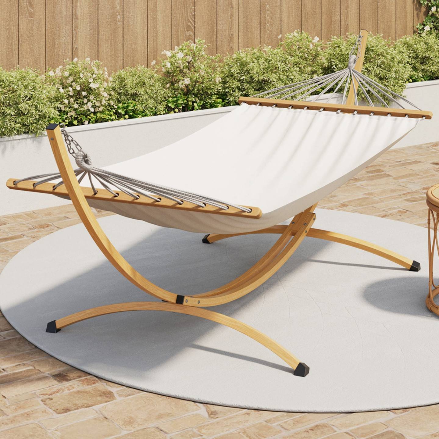 IDMARKET - Hamac XL avec support métal effet bois et toile écrue - Image 1