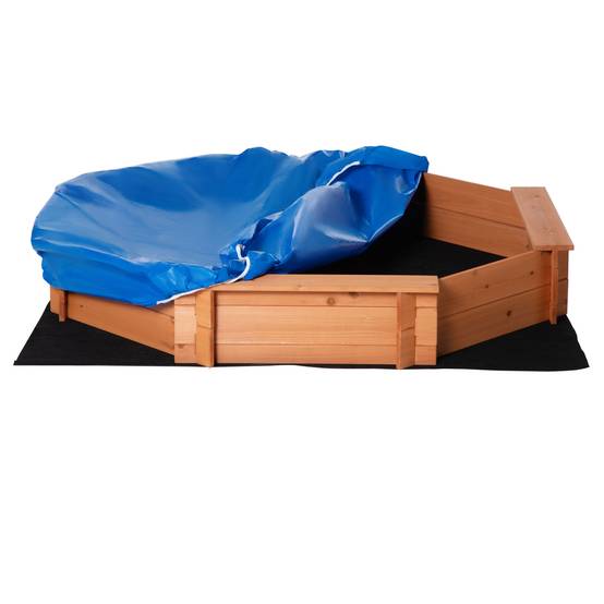 Bac à Sable Octogonal en Bois Massif 140 x 140 cm avec 4 Bancs, Bâche et Protection UV, Orange - Image 1