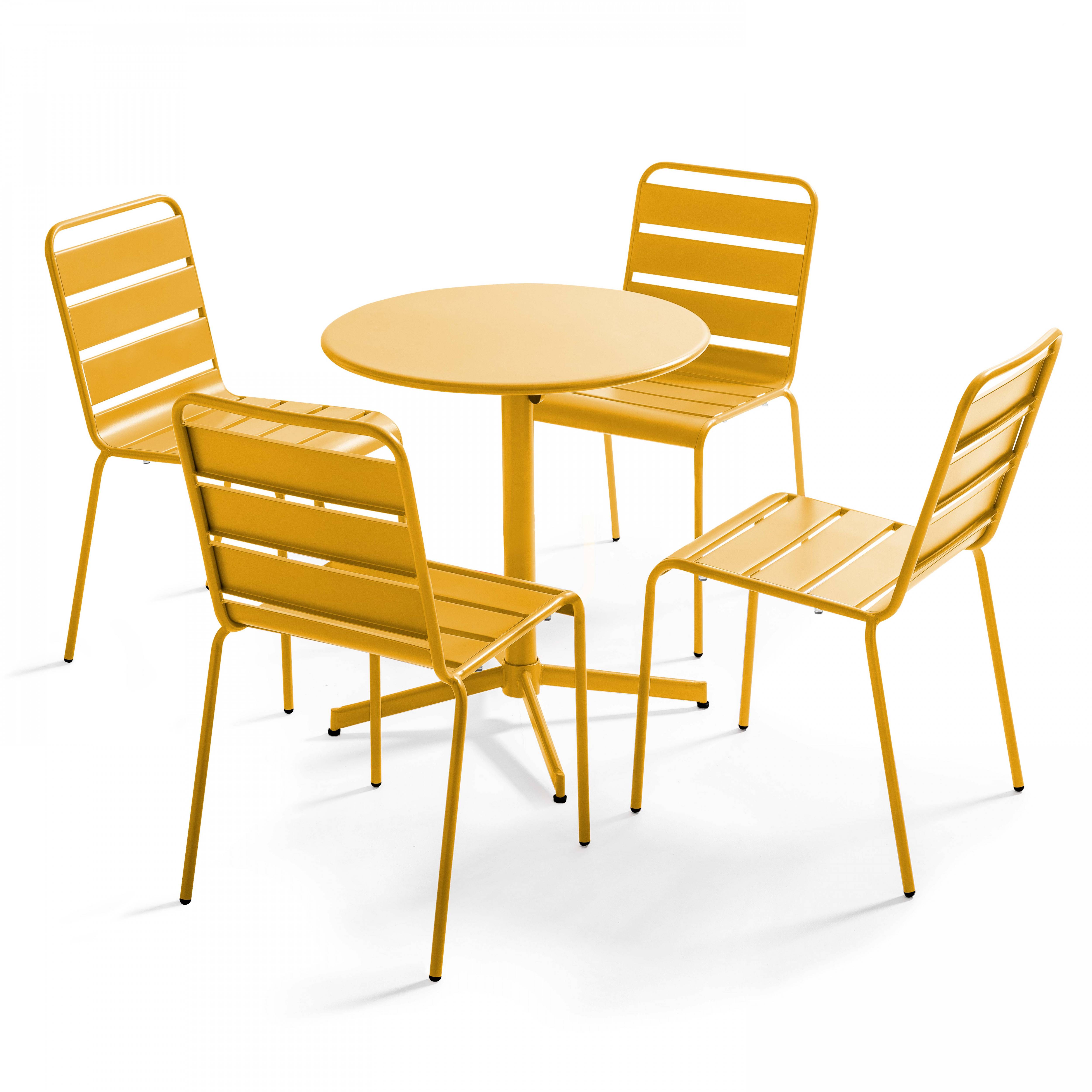 Oviala - Ensemble table de jardin ronde et 4 chaises jaune Palavas - Oviala - Image 1
