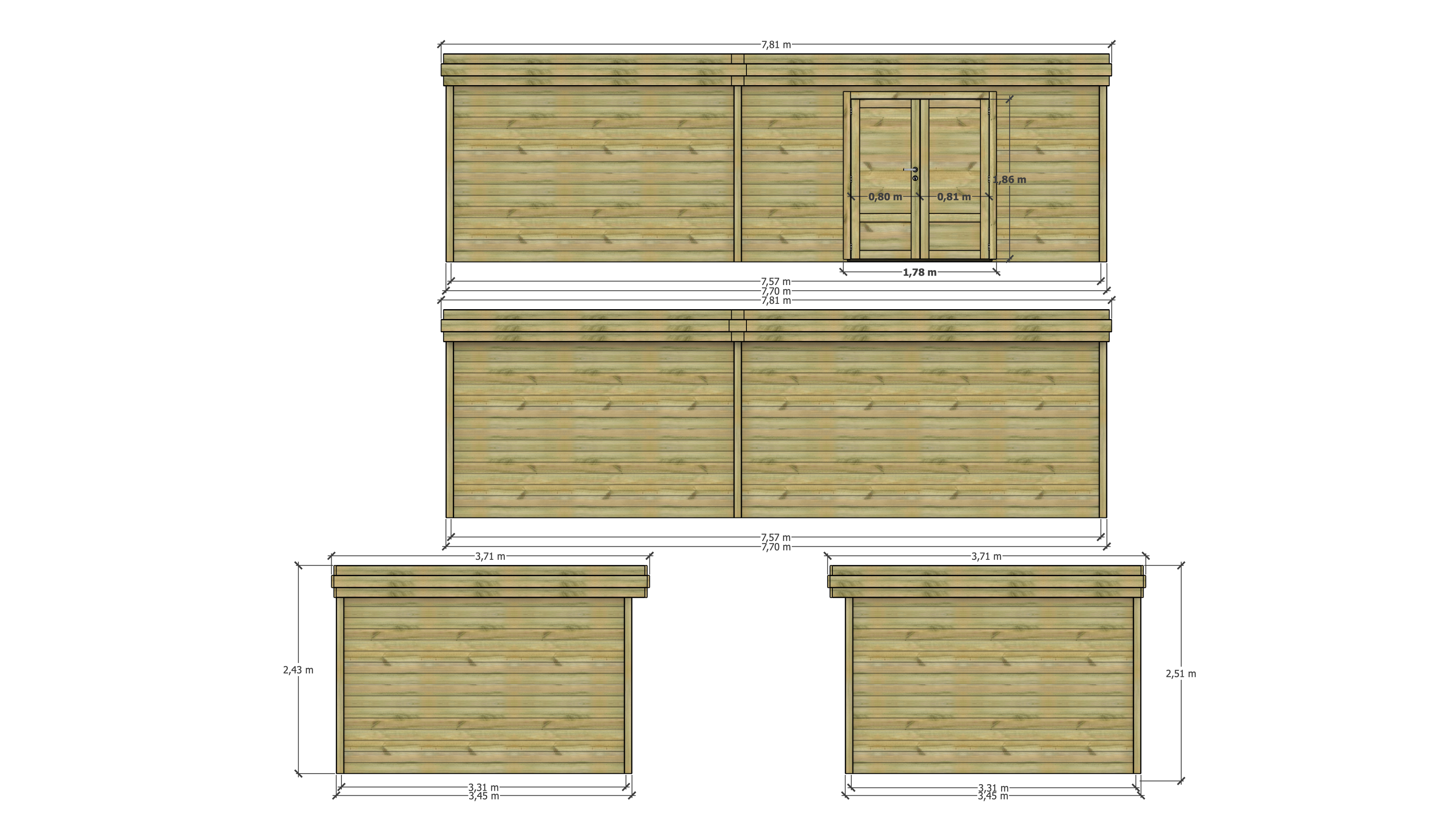 Abri Français - ABRI DE JARDIN bois Pin traité autoclave 27mm - 7,695x3,44m / 26m2 - Bac acier - Abri Français - Image 4