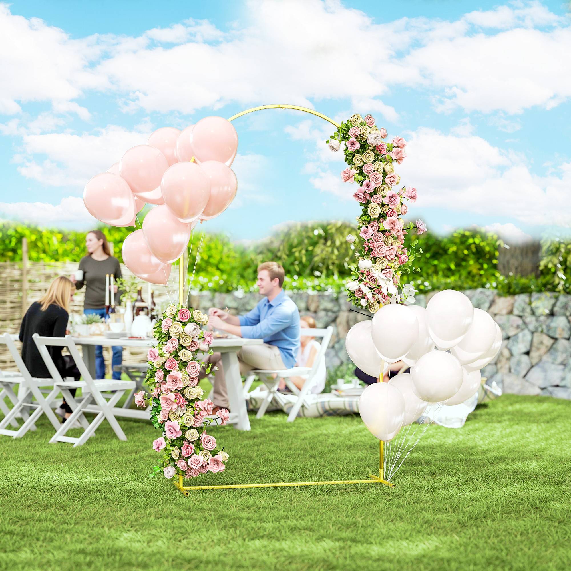 Arche Cérémonie Métal Décoration Mariage Anniversaire Support Ballons Fleurs 120x220cm Or - ComfortXL Outdoor Living - Image 3
