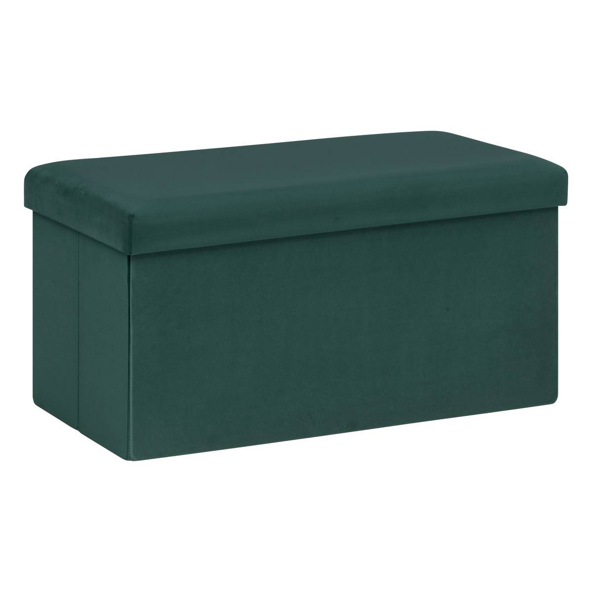 2 en 1 Pouf pliant double et coffre de rangement Velours Vert cèdre 76 x H 38 cm - Image 1