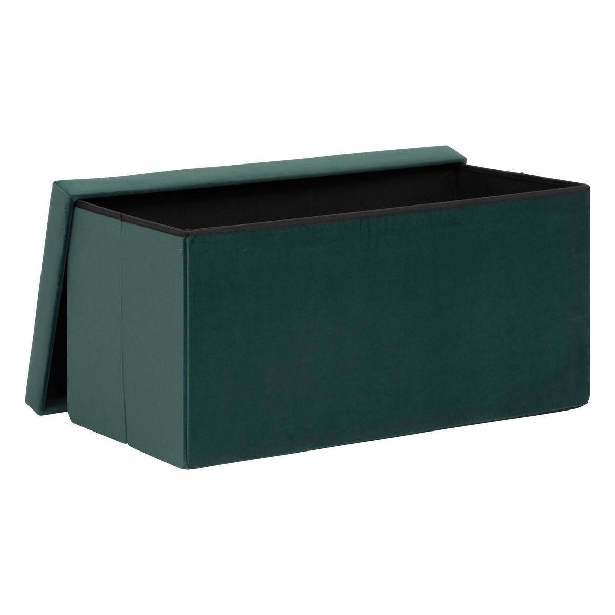 2 en 1 Pouf pliant double et coffre de rangement Velours Vert cèdre 76 x H 38 cm - Image 2