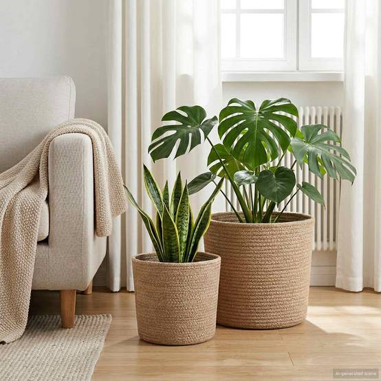 ComfortXL - Lot Cache-Pots Cylindriques Jute Extérieur Mise En Valeur Verdure Diamètre 28cm Naturel - ComfortXL Outdoor Living - Image 1
