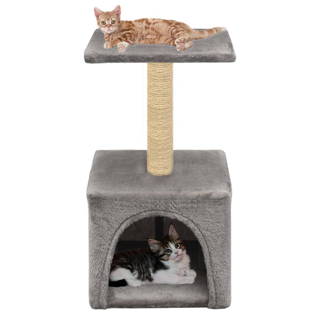 Helloshop26 - Arbre à chat griffoir grattoir niche jouet animaux peluché en sisal 55 cm gris - Image 1