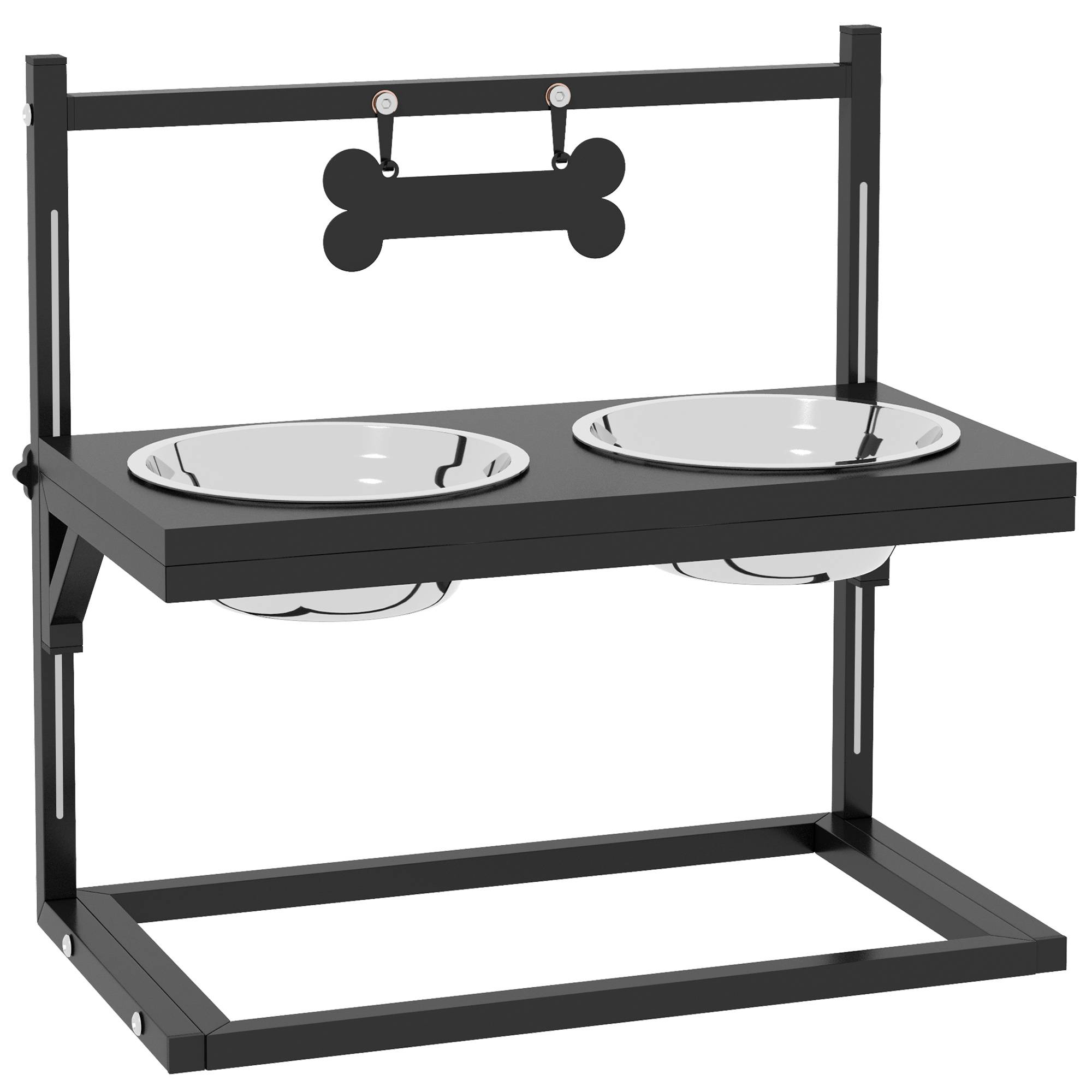ComfortXL - Support gamelles réglable pour chien acier noir et inox 40,5 x 22 x 39 cm 2 bols 900 ml avec plaque nom - Image 10