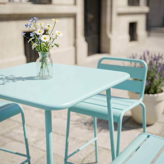 Oviala - Ensemble table de bar et 4 chaises hautes en métal turquoise Palavas - Oviala - Image 5