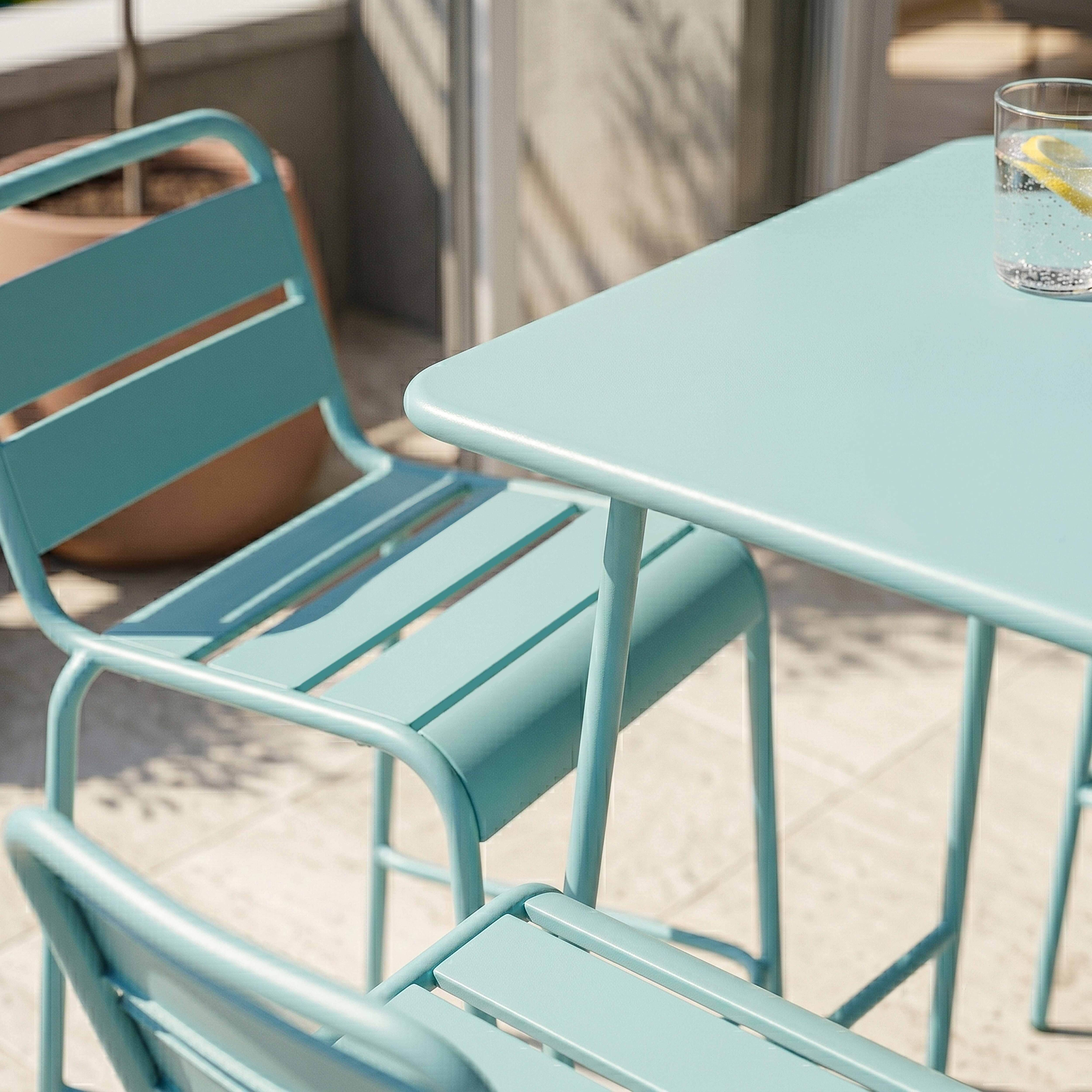 Oviala - Ensemble table de bar et 4 chaises hautes en métal turquoise Palavas - Oviala - Image 3