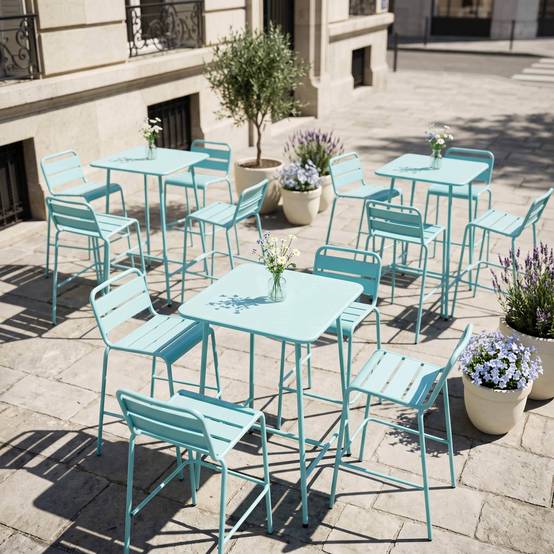 Oviala - Ensemble table de bar et 4 chaises hautes en métal turquoise Palavas - Oviala - Image 4