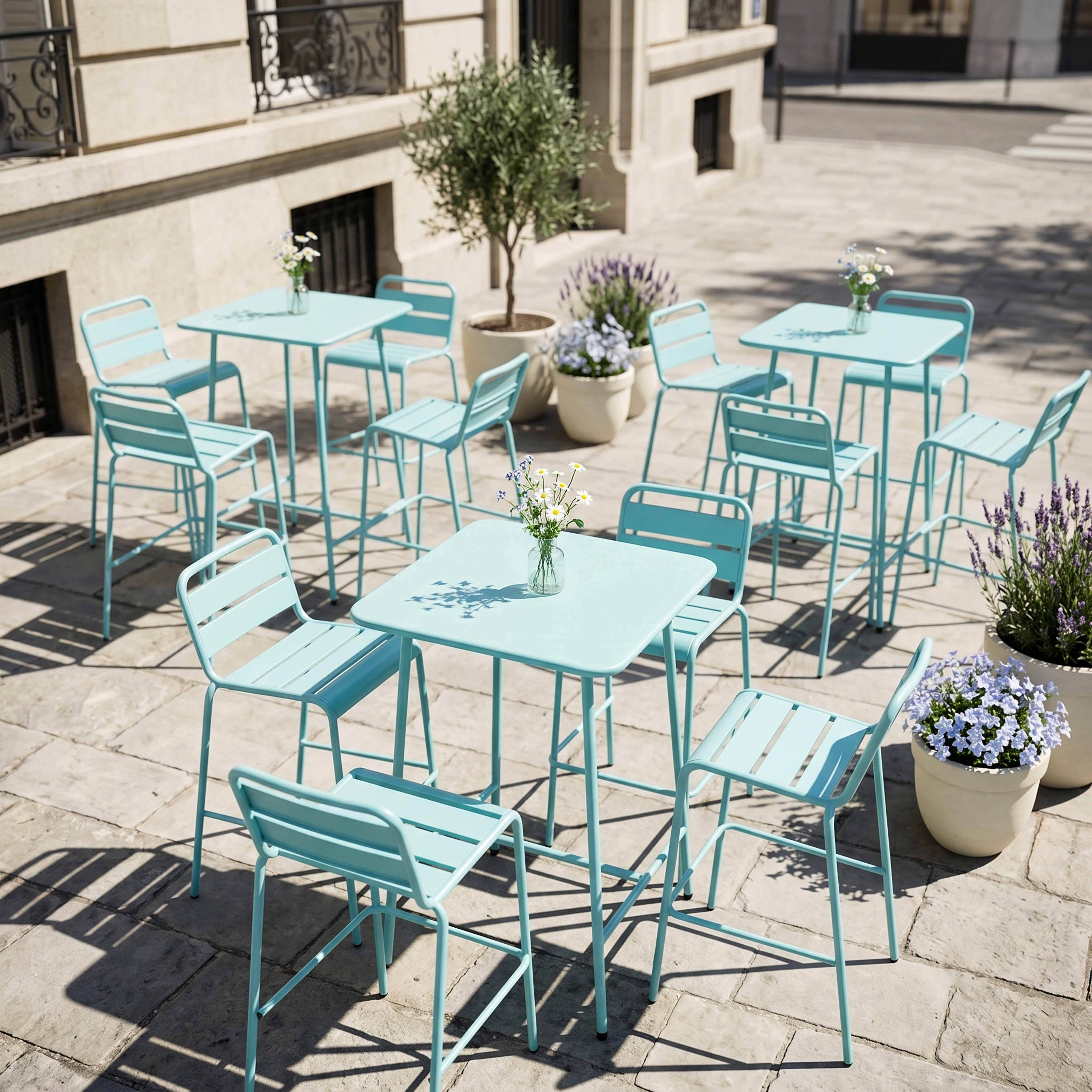 Oviala - Ensemble table de bar et 4 chaises hautes en métal turquoise Palavas - Oviala - Image 4