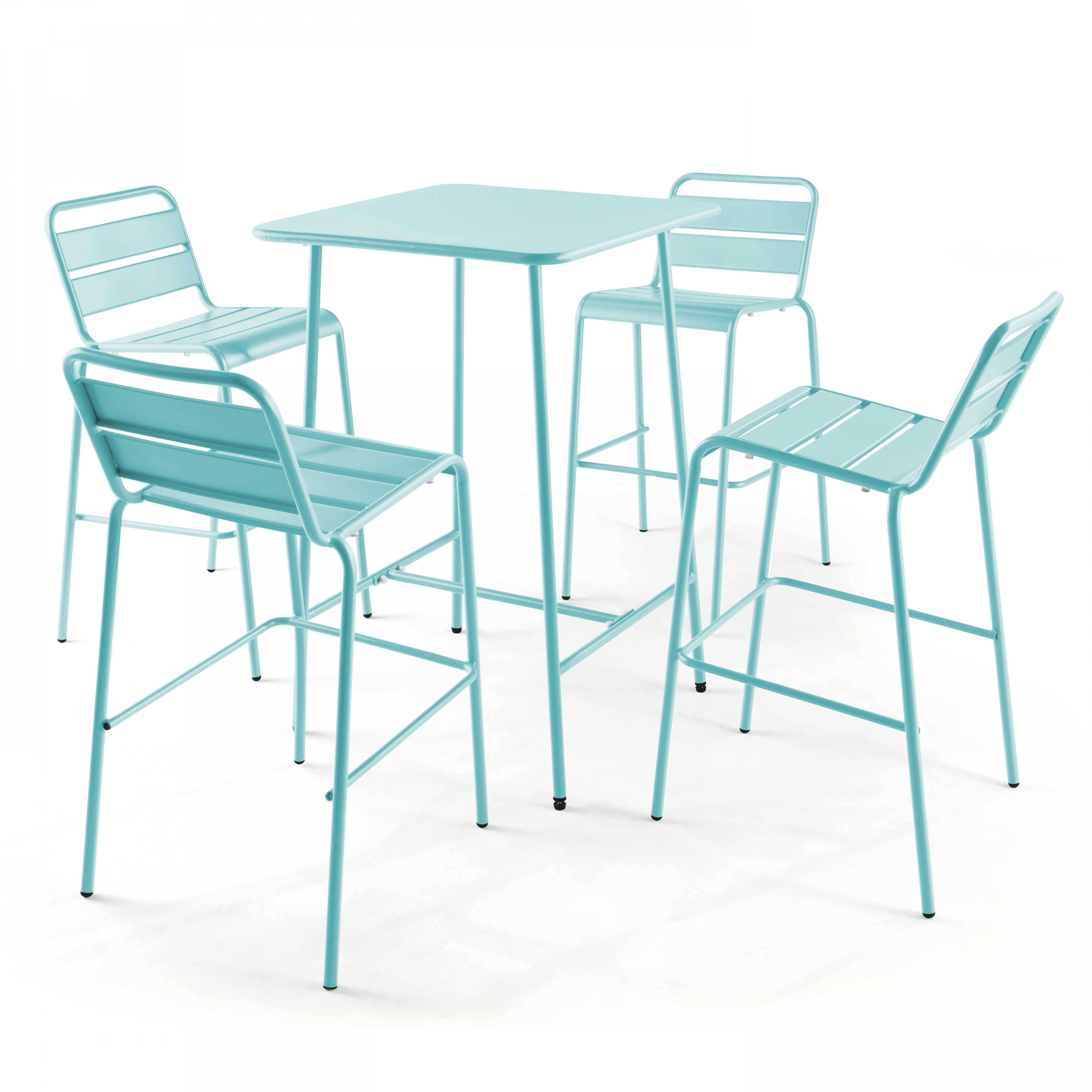 Oviala - Ensemble table de bar et 4 chaises hautes en métal turquoise Palavas - Oviala - Image 1