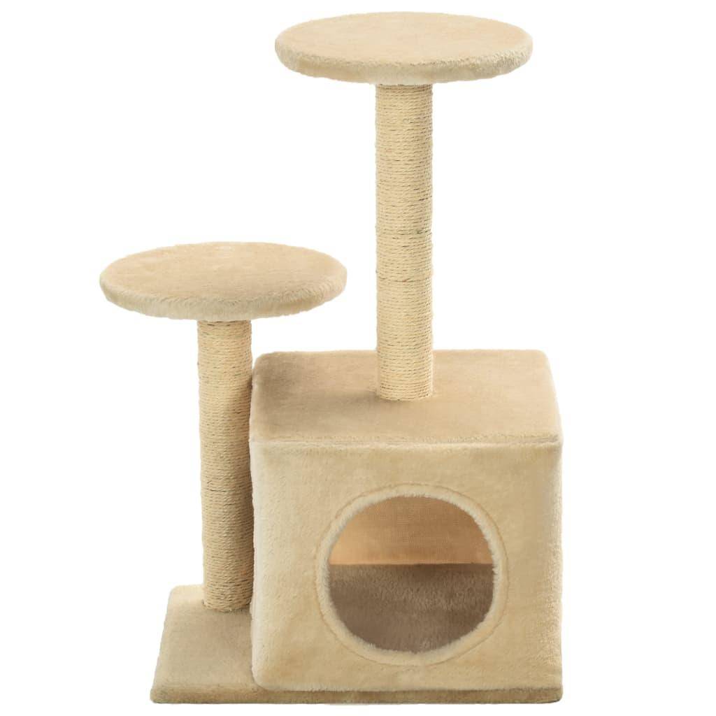 Helloshop26 - Arbre à chat griffoir grattoir niche jouet animaux peluché en sisal 60 cm beige - Image 3