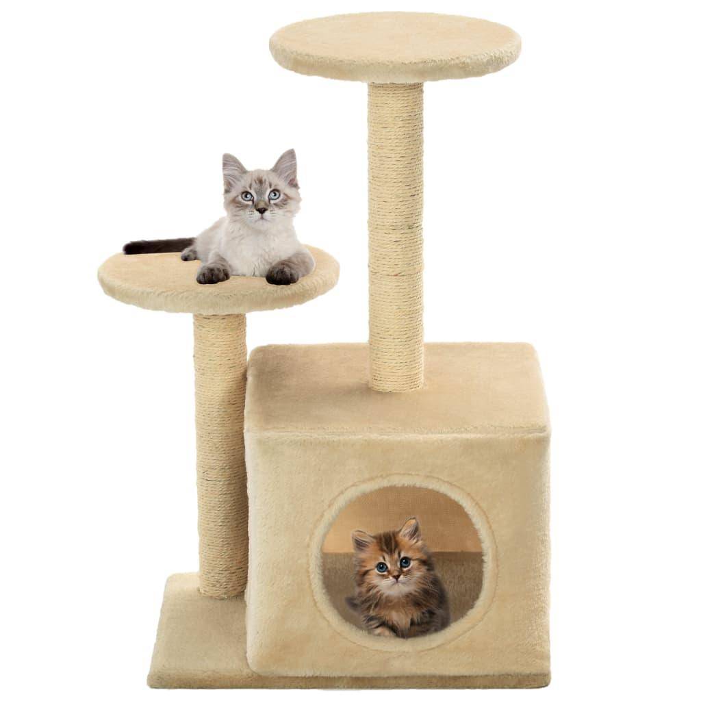 Helloshop26 - Arbre à chat griffoir grattoir niche jouet animaux peluché en sisal 60 cm beige - Image 1