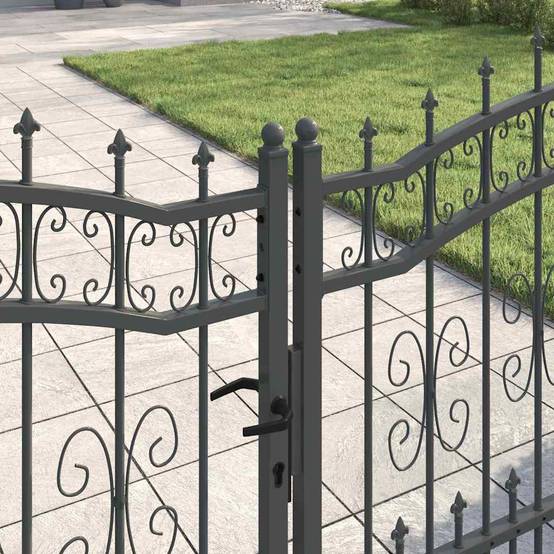 Portail Jardin Double Battant Acier Style Fer Forgé Pointe de Lance 305x151 cm Gris - ComfortXL Outdoor Living - Image 3