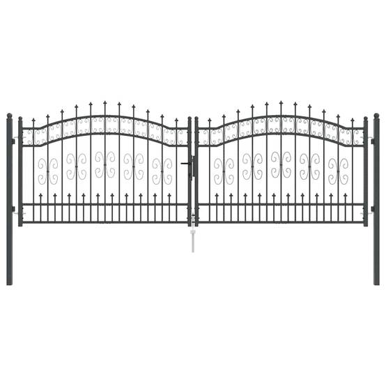 Portail Jardin Double Battant Acier Style Fer Forgé Pointe de Lance 305x151 cm Gris - ComfortXL Outdoor Living - Image 2