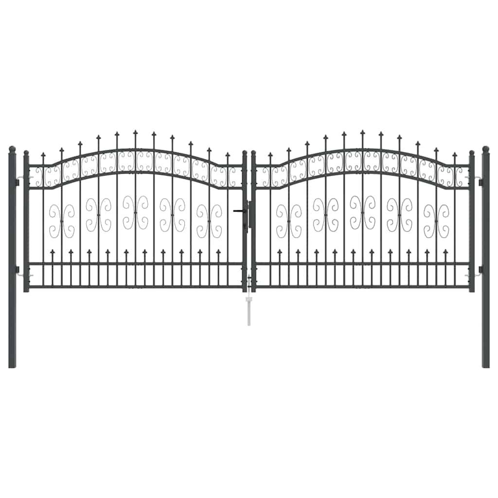 Portail Jardin Double Battant Acier Style Fer Forgé Pointe de Lance 305x151 cm Gris - ComfortXL Outdoor Living - Image 2