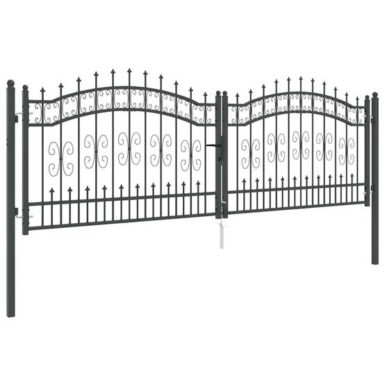 Portail Jardin Double Battant Acier Style Fer Forgé Pointe de Lance 305x151 cm Gris - ComfortXL Outdoor Living - Image 4