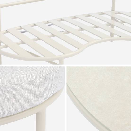Salon de jardin aluminium et tissu beige 4 places. forme organique. table ronde - Solena | sweeek - Image 7