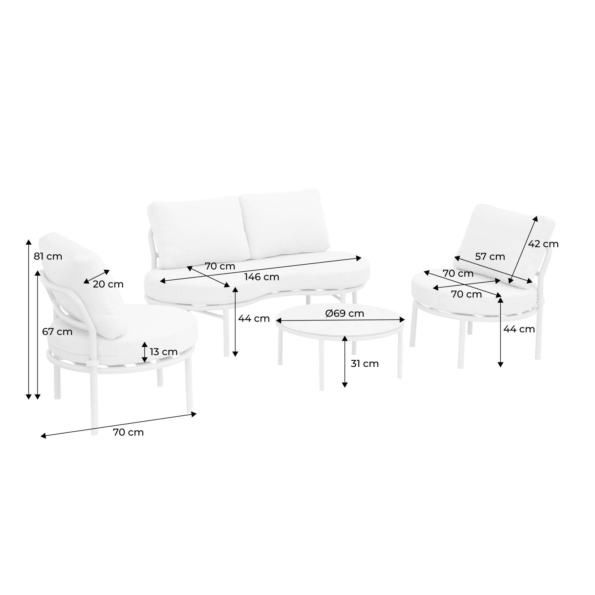 Salon de jardin aluminium et tissu beige 4 places. forme organique. table ronde - Solena | sweeek - Image 4
