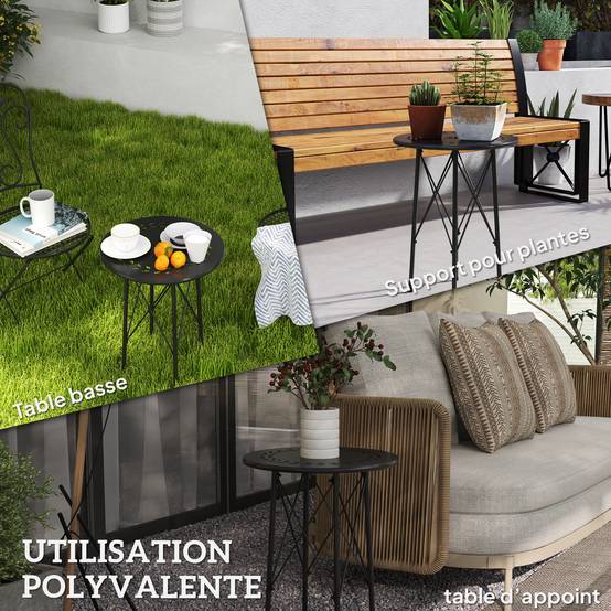 Table d'appoint extérieure acier noir 40 x 40 x 50 cm - PANGIVO - Image 9