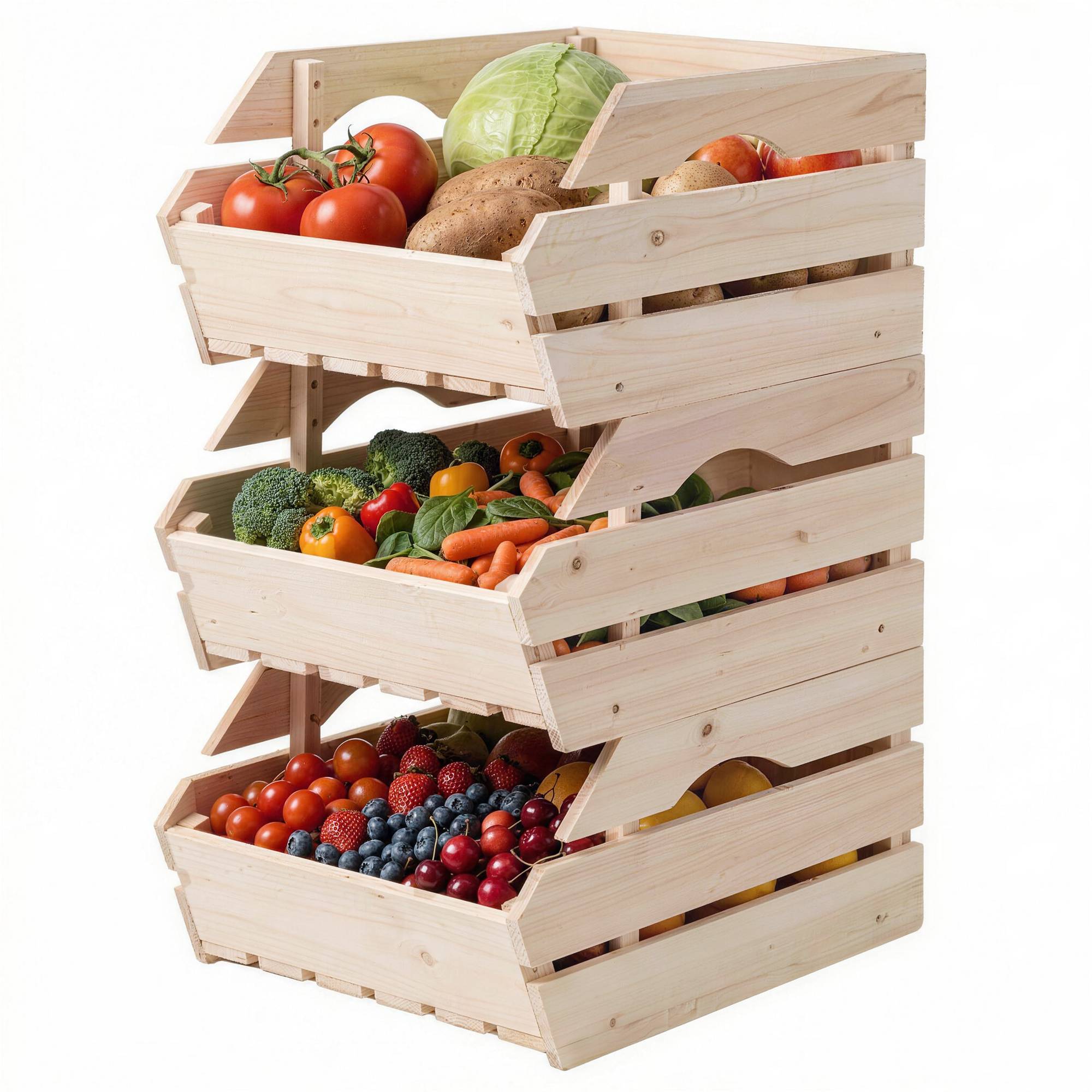 Étagère à fruits bois de sapin naturel 37.5 x 27 x 60 cm - PANGIVO - Image 2