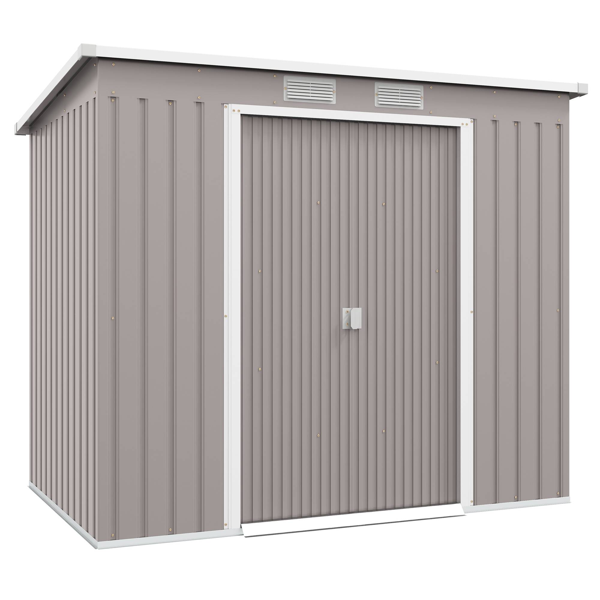 Abri de jardin acier galvanisé 213x130x172 cm avec toit pente 2 entrées aérations gris - Image 1